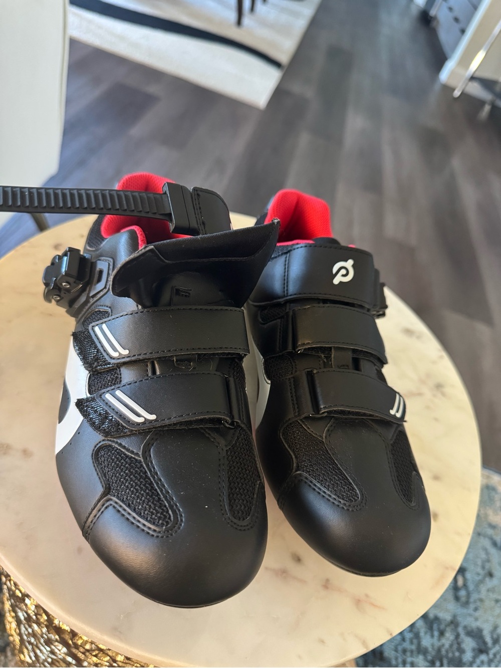 Peloton Black and Red Cycling Shoes with White Accents- Women